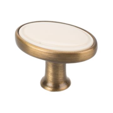 Möbelknopf "Bourg Oval" Altmessing Brüniert Gebürstet / Beige 
