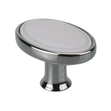 Möbelknopf "Bourg Oval" Blank Verchromt / Weiß