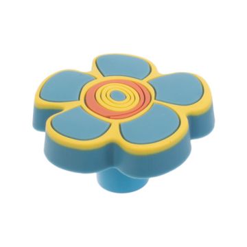 Möbelknopf "Kid Line" Blume Gelb Blau