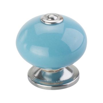 Porzellanknopf "Multi" Glänzend Verchromt / Blau