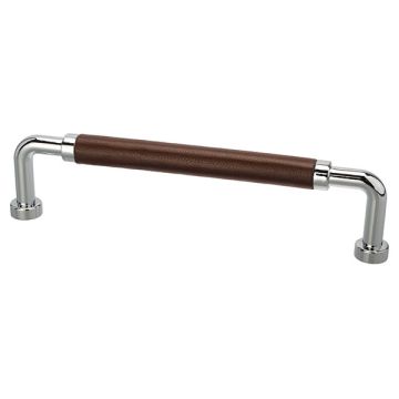 Möbelgriff "Retro" Glänzend Verchromt / Braun Leder