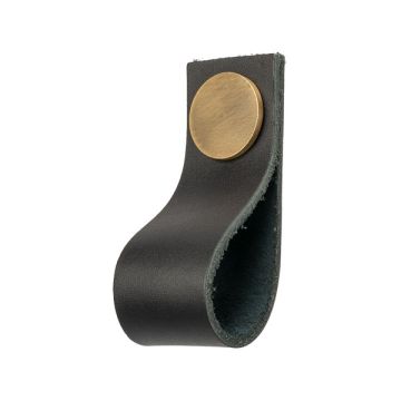 Lederschlaufen 'Plain' Schwarz Leder / Messing Gebürstet