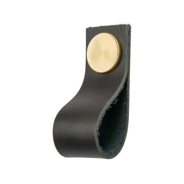 Lederschlaufen 'Plain' Schwarz Leder / Glänzend Vermessingt