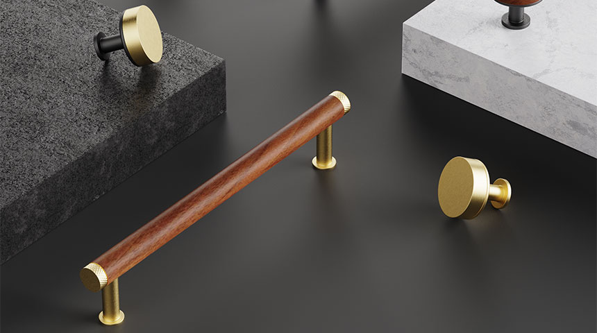 Exklusive Griffe und Knäufe aus Walnuss und Messing von Qupon Kollektion